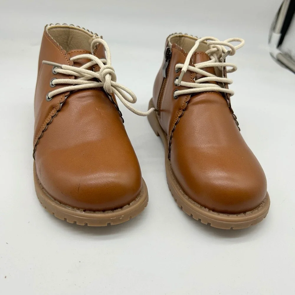 MMGZ Baby Tan Scalloped Trim Ankle Boots Side Zip Size 12.5‎ Toddler